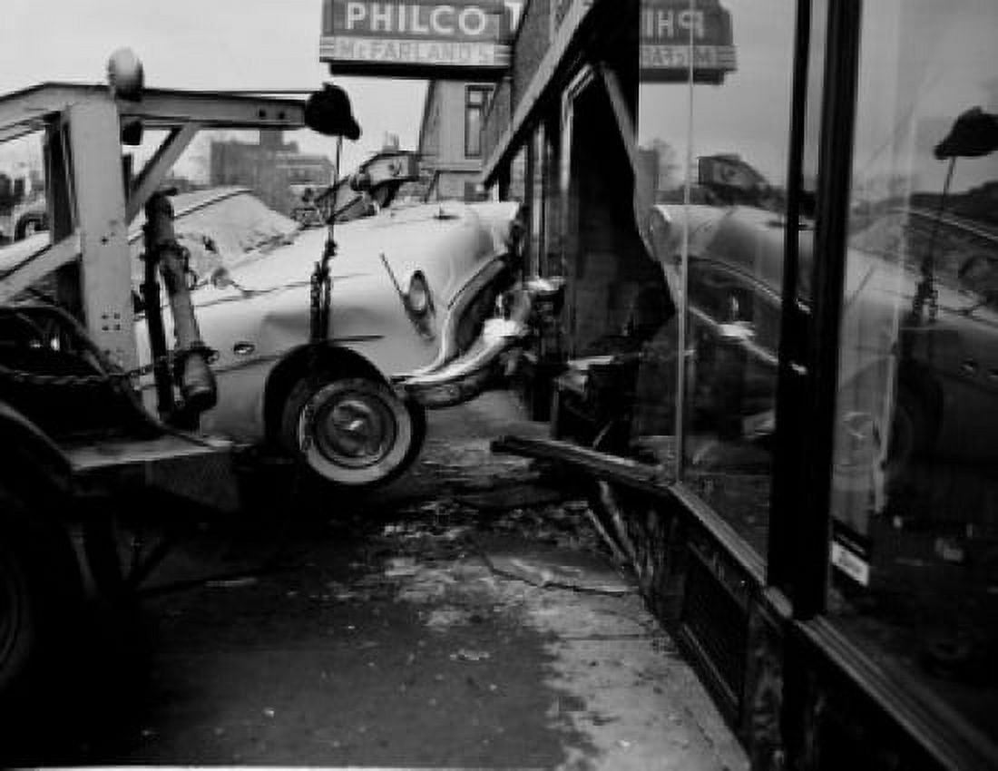 Tow car removing car which crashed into store window Canvas Art - (24 x 36)