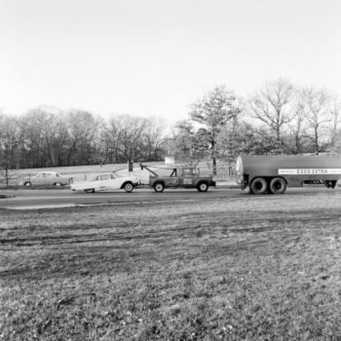 Tow truck pulling wrecked car Canvas Art - (18 x 24)