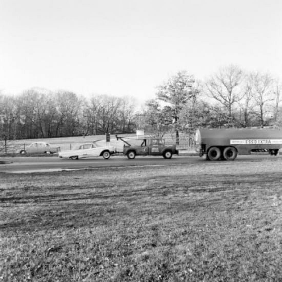 Tow truck pulling wrecked car Canvas Art - (24 x 36)