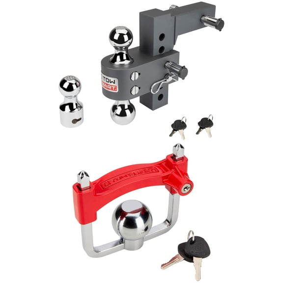 TowSmart Adjustable Tri-Ball Mount with Interchangeable Hitchballs, 5 5/8" Drop, 12,000-lb. With Pro Class High Visibility Chrome Coupler Lock