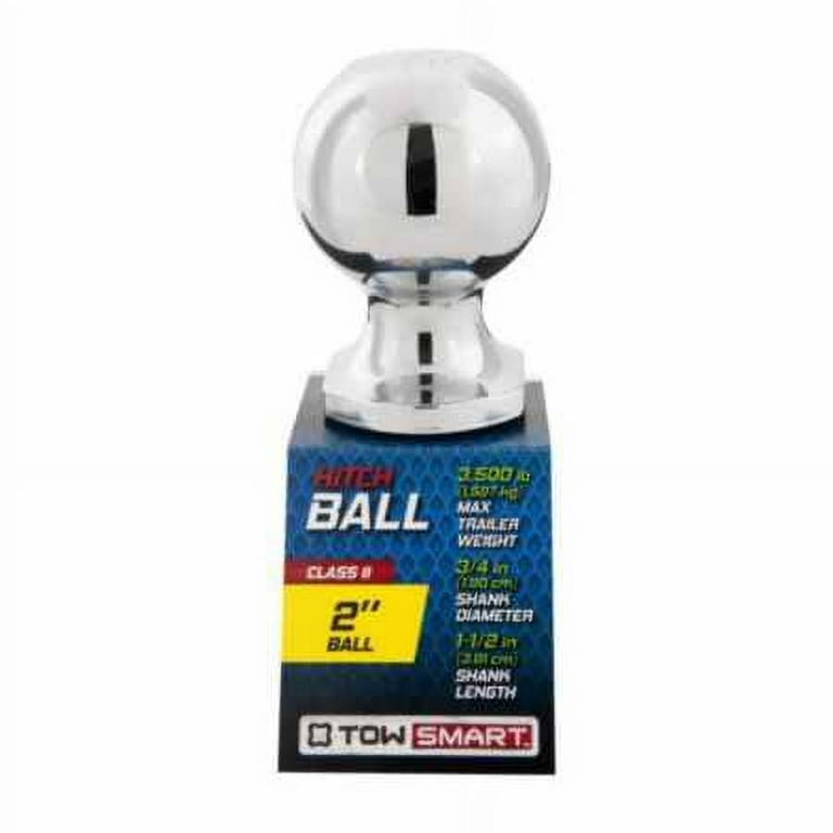 TowSmart 2,000 lb. Capacity 1-7/8 in. x 3/4 in. Shank Diameter x 1-1/2 in. Shank Length Chrome Hitch Ball TowSmart 2,000 lb. Capacity 1-7/8 in. x 3/4 in. Shank Diameter x 1-1/2 in. Shank Length Chrome Hitch Ball