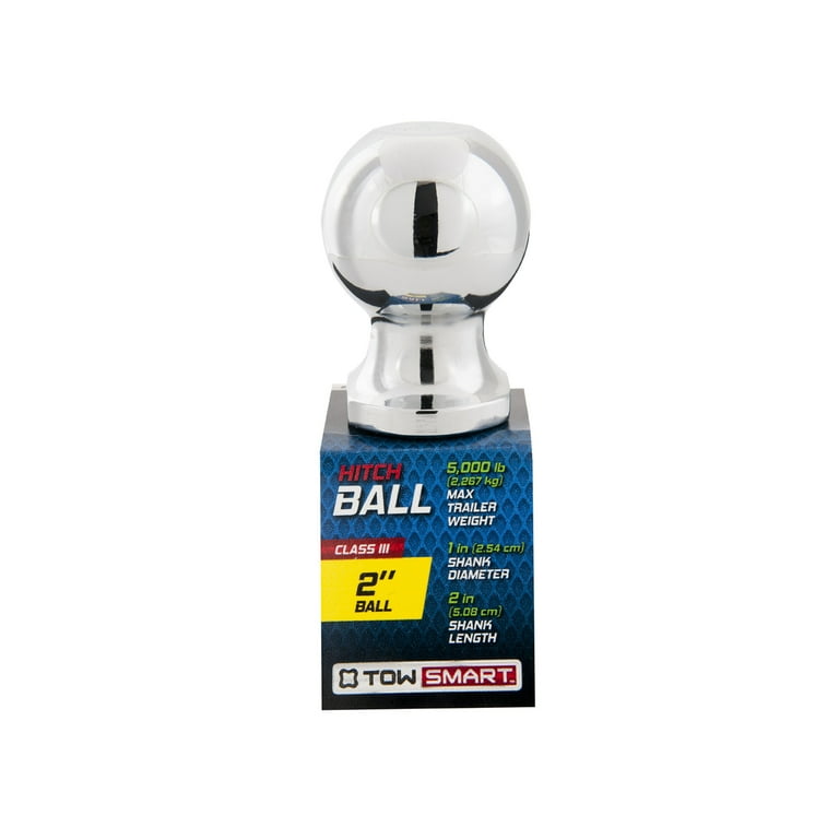 TowSmart 5,000 lb. Capacity 2 in. Ball x 1 in. Shank Diameter x 3 in. Shank Length Chrome Hitch Ball TowSmart 5,000 lb. Capacity 2 in. Ball x 1 in. Shank Diameter x 3 in. Shank Length Chrome Hitch Ball