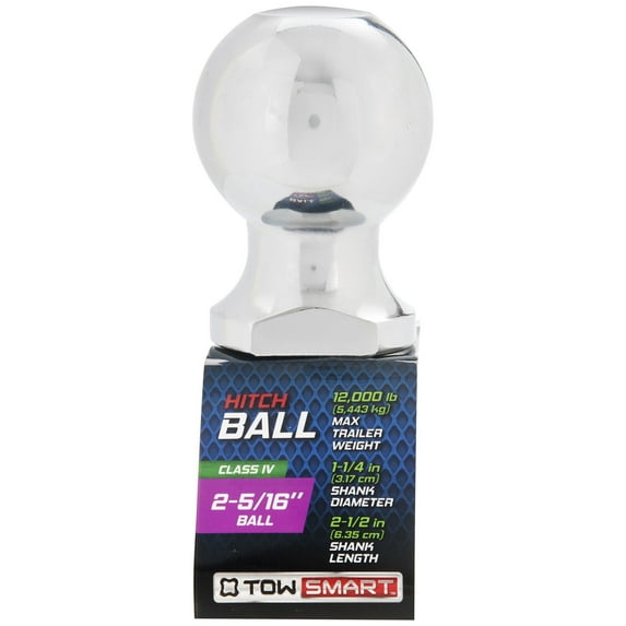 TowSmart Trailer Hitch Ball, Class IV, 2-5/16in Ball, 1-1/4in x 2-1/2in Shank, 12000lb, 724, Chrome, 1 Each