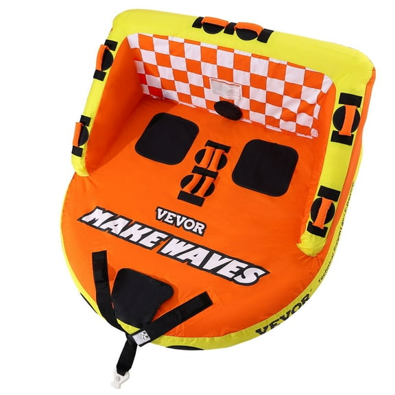 Towable Tube for Boating, 1-2 Person Inflatable Towable Tube with Deck Seats & Backrest, 340 lbs Capacity, Full Nylon Cover, EVA Grab Handles & Speed Safety Valve for Water Sports, Boat Towing