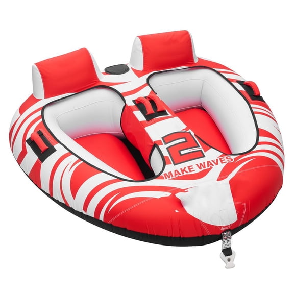 Towable Tubes for Boating, 2-Rider Inflatable Boat Tubes and Towables, 340 lbs Capacity Water Sport Tubes for Boat to Pull - with 2 Cockpits, Full Nylon Cover, Padded Grab Handles & Safety Valve