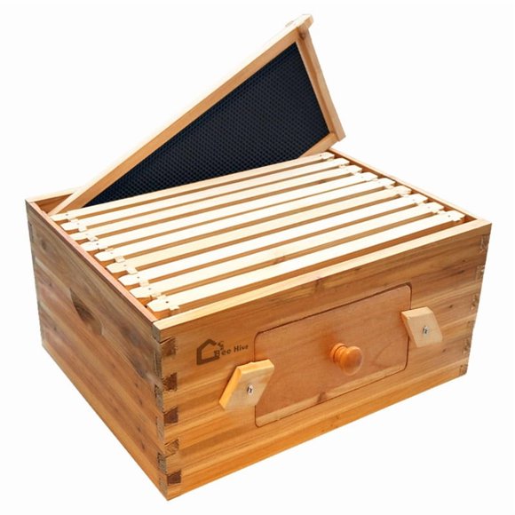 Towallmark 10 Frame Deep Brood Box,Langstroth Beehive With Acrylic Windows & Beeswax Coating, Includes Frames & Wax Foundations, Beekeeping Supplies