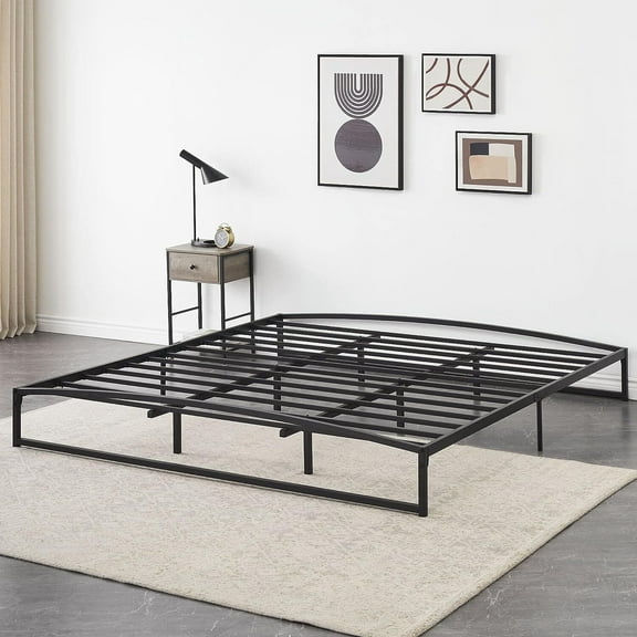 Towallmark 10 Inch King Size Platform Metal Bed Frame Low Profile with Storage, Mattress Foundation, No Box Spring Needed, Black