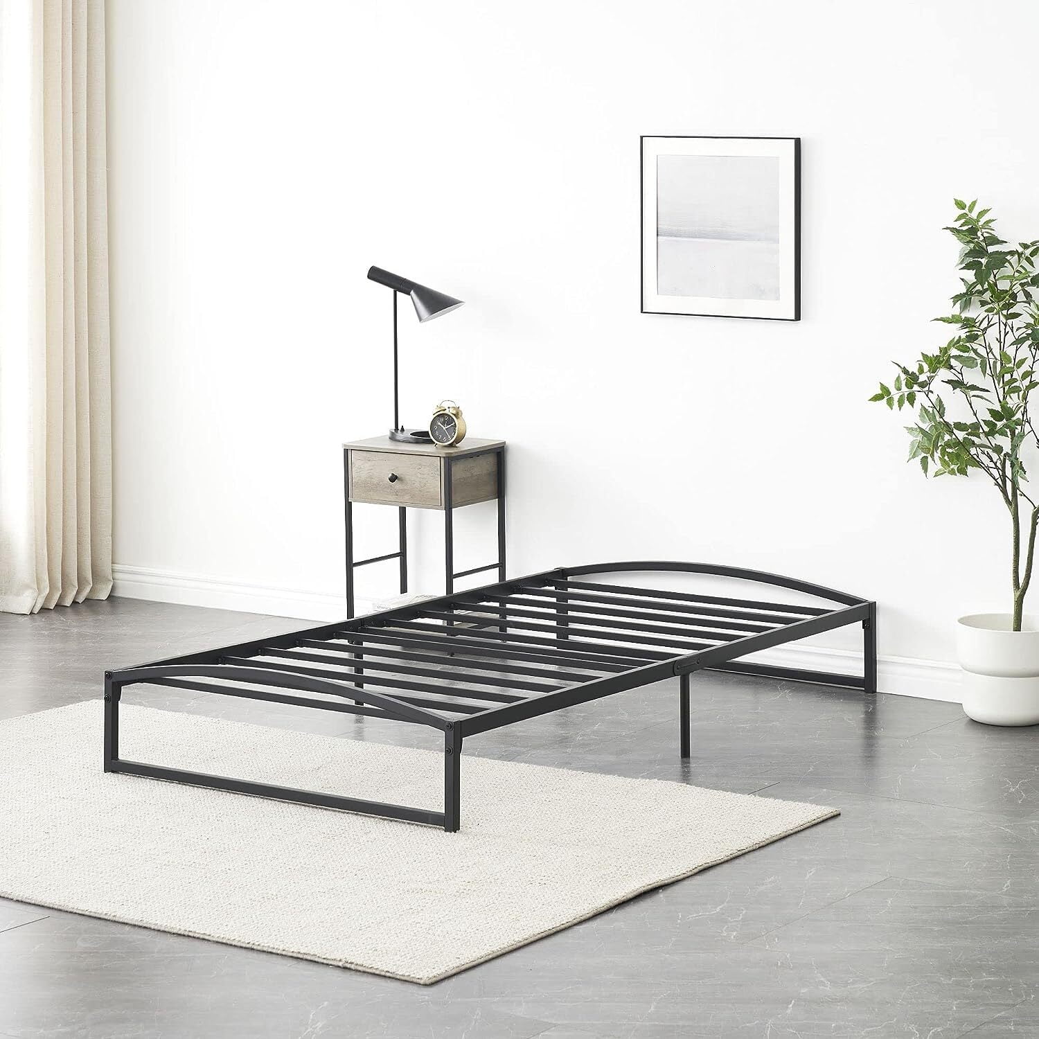 Black Powder Coated Twin Metal Platform Bed Frame with Slats