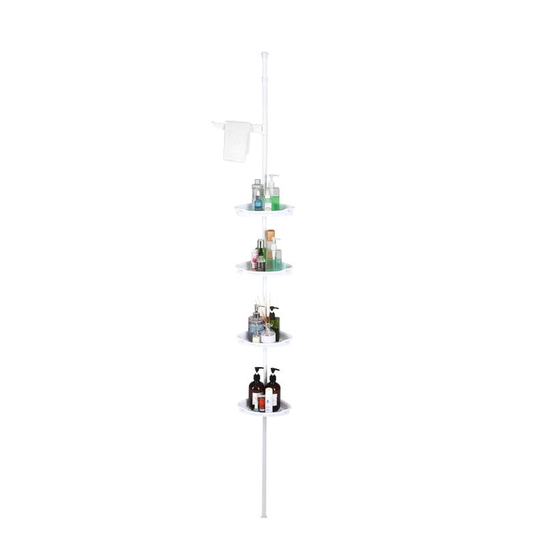 Towallmark 101.6 Inch To 122 Inch Adjustable Shower Caddy Tension Pole, 4 Tier Bathroom Shelves Organizer With Trays, Bathtub Storage Shampoo Holder For Inside Shower, White