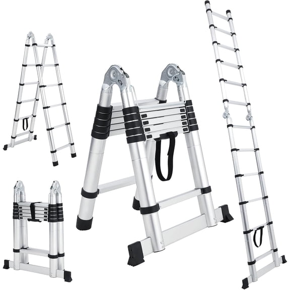 Towallmark 12.5 FT Telescopic Extension Ladder, Portable Aluminum A-Frame Folding Telescoping Ladder, Collapsible Ladder for Household, Outdoor Working