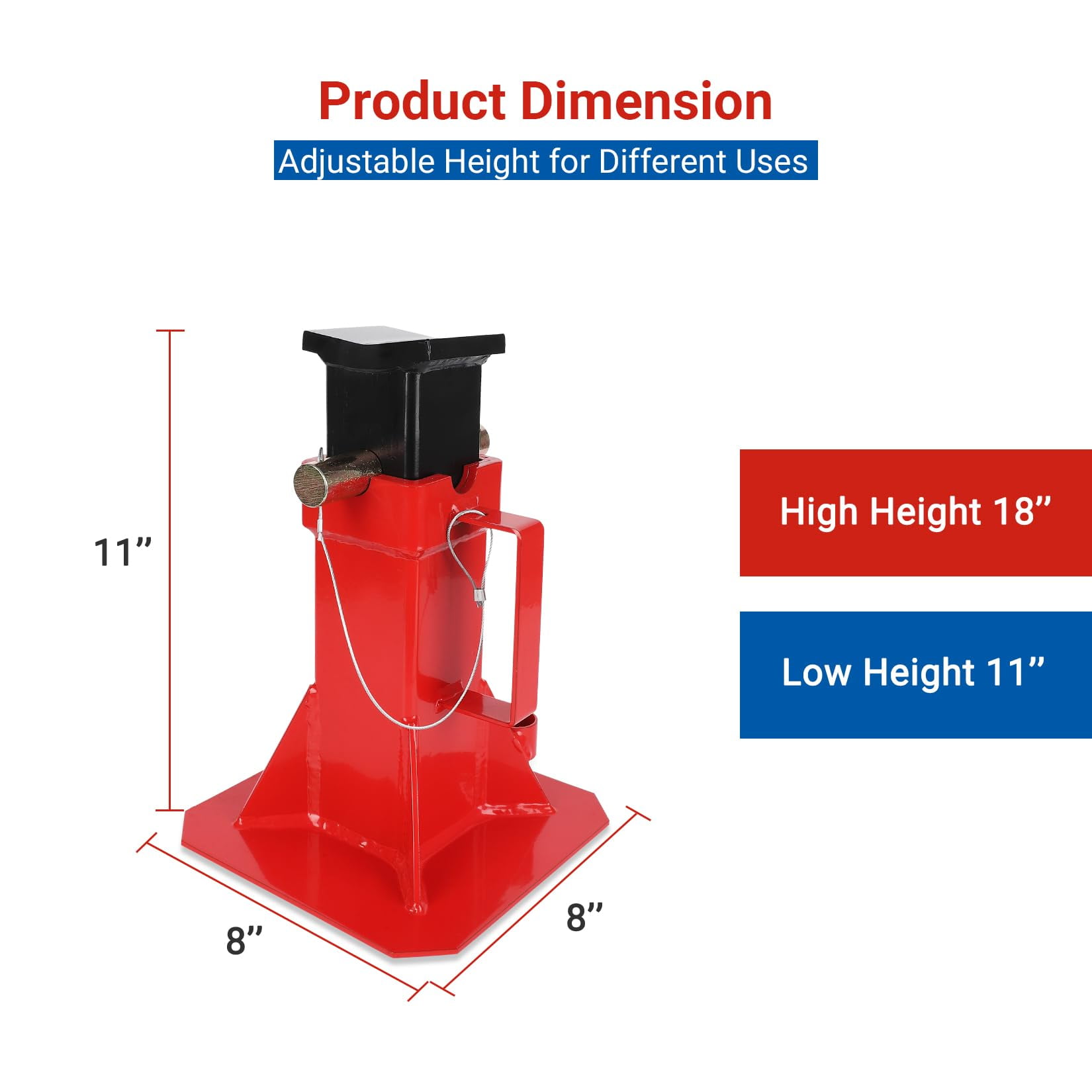 Towallmark 12-Ton Car Jack Stands – Adjustable Height (11"-18") Floor Jack with Locking Pin, Red, Pair