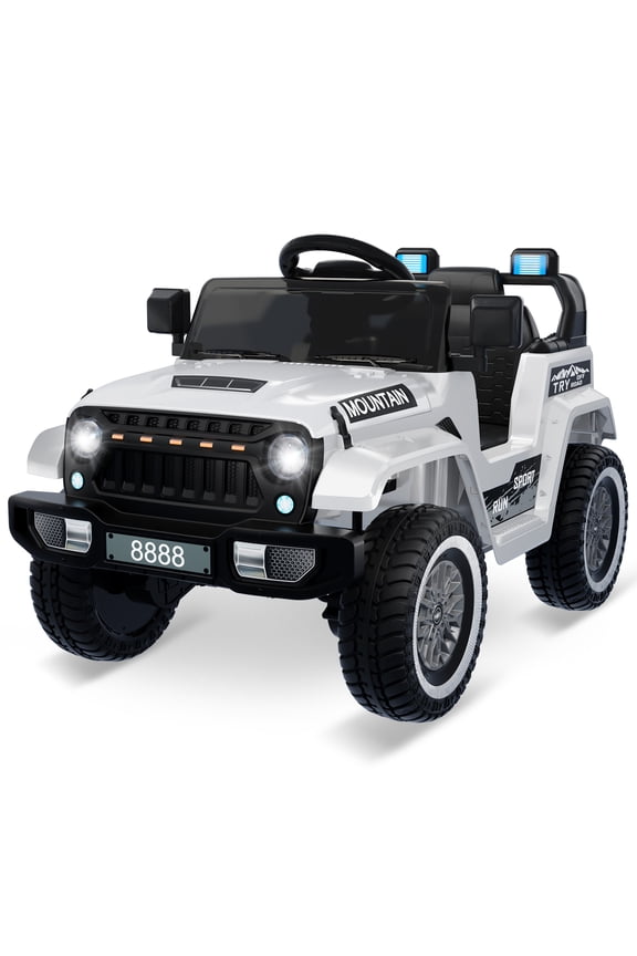 12V Kids Ride Jeep,Battery Powered Four-Wheel Ride Toys For Boys And Girls, Kids 3-6 Years Old Off-Road Electric Scooter,LED Lights,Remote Control,Bluetooth Music Speaker System,White