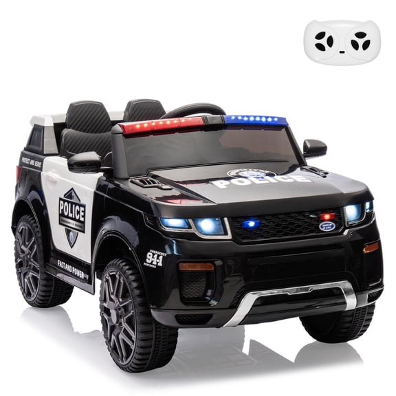 Tropow 12V Kids Ride On Police Car SUV Toddlers Electric Cars Battery Operated Ride On Toy with 2.4G Remote Control, Megaphone, Flashing Light&Led Lights, Handle, Spring Suspension, Music,Black