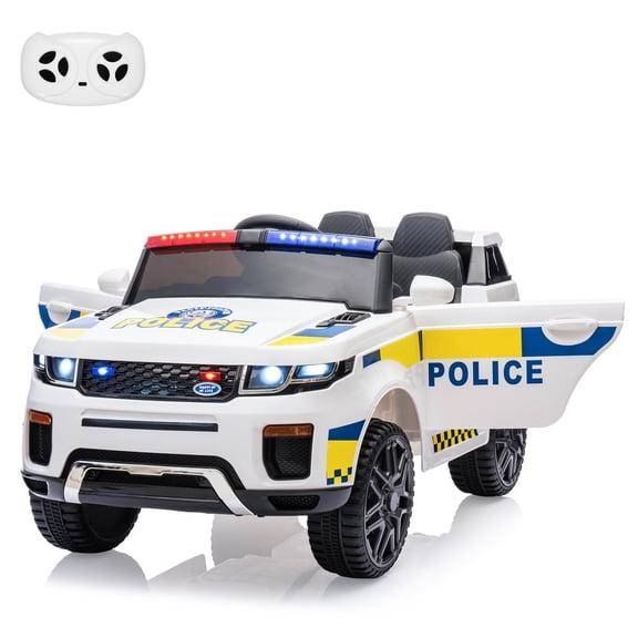 Tropow 12V Kids Ride On Police Car SUV Toddlers Electric Cars Battery Operated Ride On Toy with 2.4G Remote Control, Megaphone, Flashing Light&Led Lights, Handle, Spring Suspension, Music, White