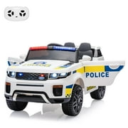 Towallmark 12V Kids Ride On Police Car SUV Toddlers Electric Cars Battery Operated Ride On Toy with 2.4G Remote Control, Megaphone, Flashing Light&Led Lights, Handle, Spring Suspension, Music, White