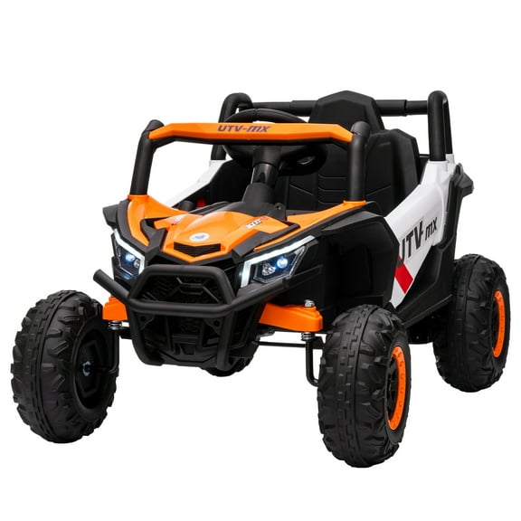 Towallmark 12V Kids Ride On UTV Truck with Remote Control, 4WD/2WD Switchable & 4 Spring Suspension, Electric Car with Safety Belt & Bluetooth Music for Ages 3-8,Orange