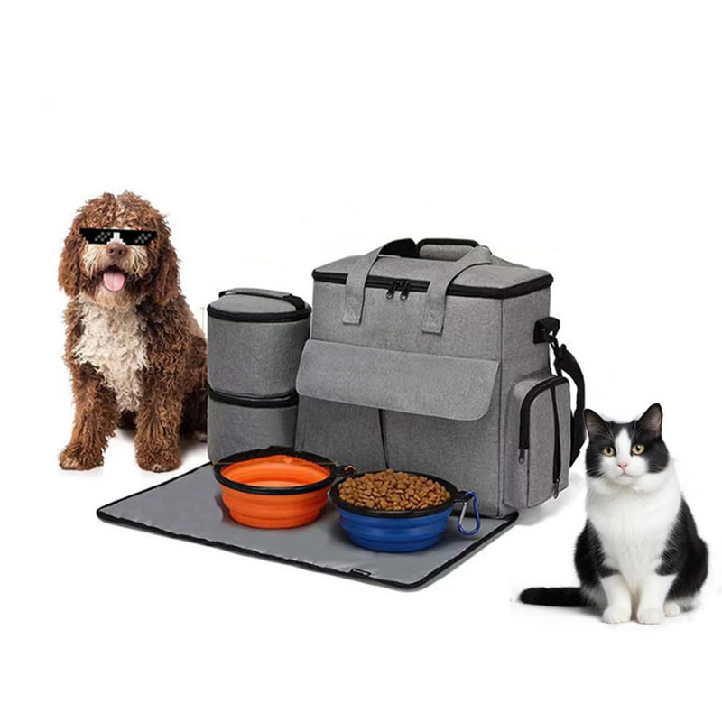 Towallmark 12x8x16 Inches Dog Travel Backpack, Pet Carrier Backpack, Includes 2 Food Storage Containers 2 Collapsible Bowls 1 Mat, Durable Shoulder Strap