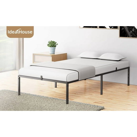 Towallmark 13.8 "Metal Platform Bed Frame Double Bed Frame, Heavy Steel Plate, Black