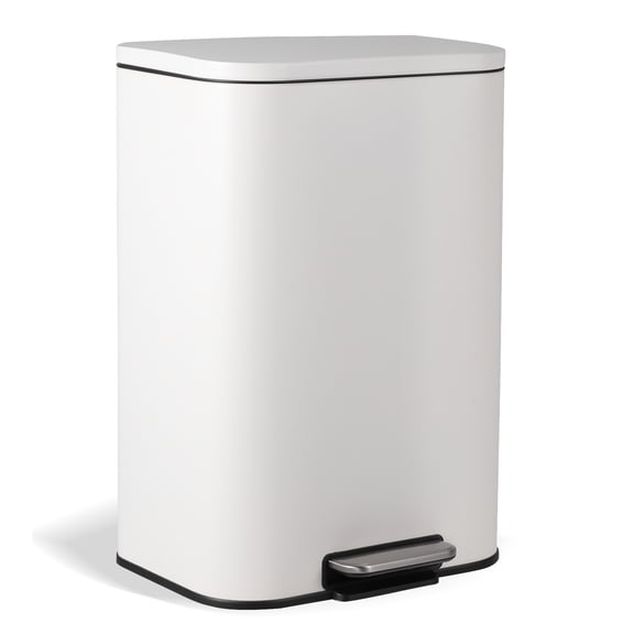Towallmark 13 Gallon Trash Can with Lid, Stainless Steel Garbage Can with Soft-Close Lid & Removable Inner Bucket, White