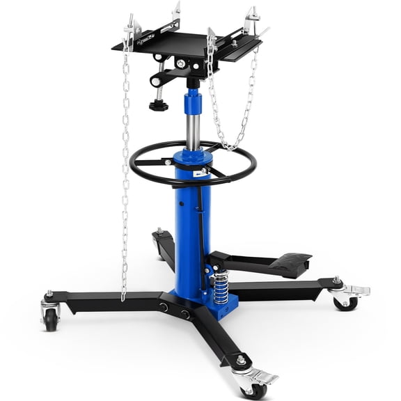 Towallmark 1322 LBS 3/5 Ton Transmission Jack, Hydraulic Telescopic Lift 34"-68" Range, Foot Pedal Pump, 360° Swivel Wheels with Brakes, for Garage Workshop Auto Repair, Blue