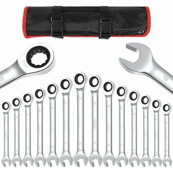 Towallmark 14 Piece Metric Ratcheting Wrench Set, 72-Tooth Chrome Vanadium Steel Wrenches, With Storage Bag, Ideal For Auto Repair Garage DIY Projects