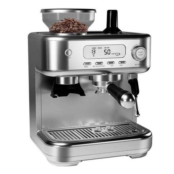 Towallmark 15 Bar 78 Oz Semi-Automatic Espresso Machine with Grinder, Built-In Coffee Grinder and Milk Frother, LCD Display Cappuccino Latte Maker, Stainless Steel Coffee Machine for Home Use