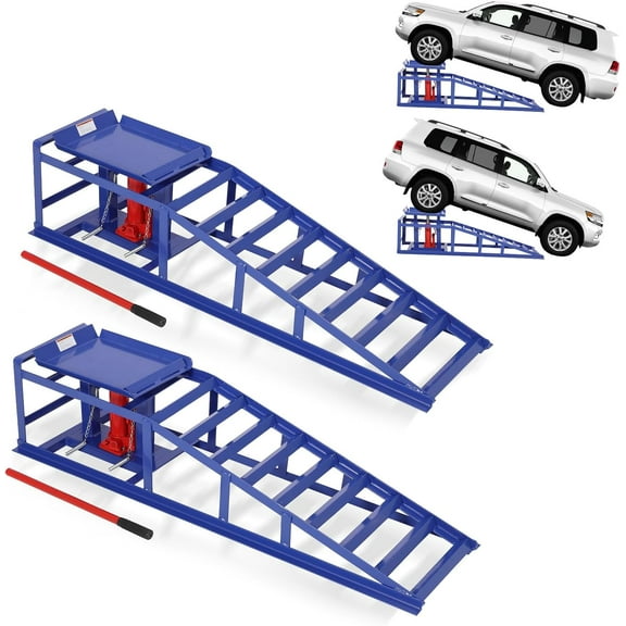 Towallmark 2-Pack Hydraulic Car Ramps, Heavy-Duty Vehicle Steel Ramps with 5T / 11000lbs Jack Load Capacity, Portable Design for Effortless Oil Changes and Car Lifts/Low Cars(Blue)