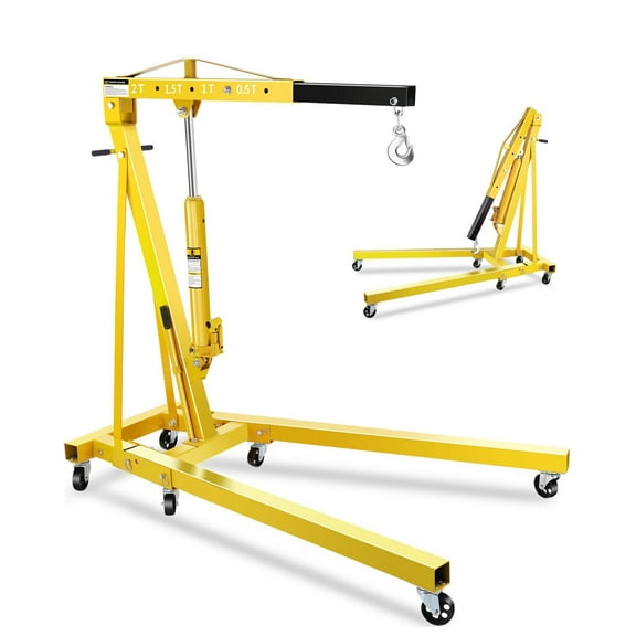 Towallmark 2-Ton Folding Engine Hoist Cherry Picker, 4400 LBS Engine Lift - Hydraulic Shop Crane w/ 6 Locking Wheels & 4 Boom Positions, Engine Crane for Workshop Warehouse Garage
