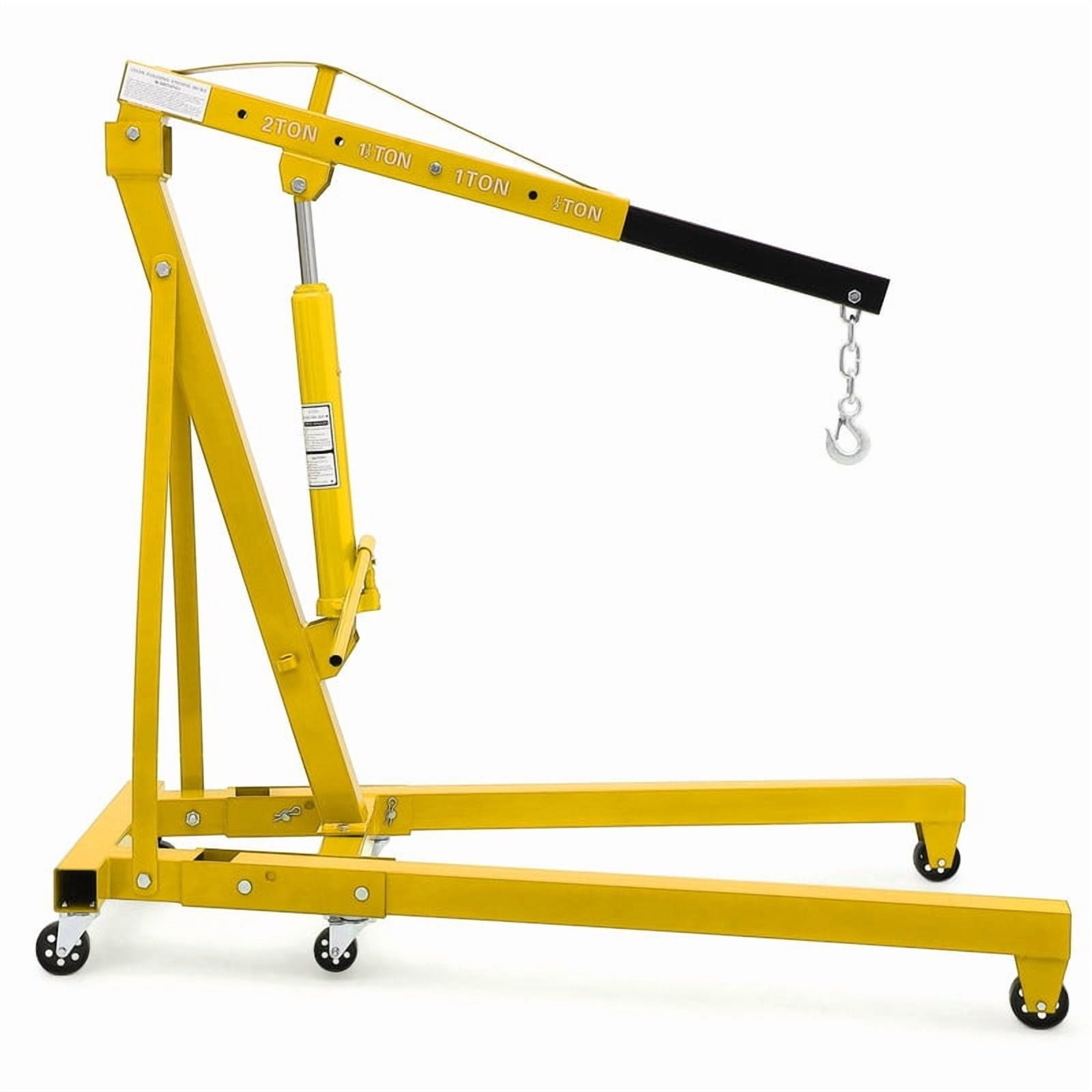 Towallmark 2 Ton Hydraulic Engine Hoist, Shop Crane, Cherry Picker with Telescoping Boom and 6 Casters for Garage Workshop Automotive Repair, Yellow