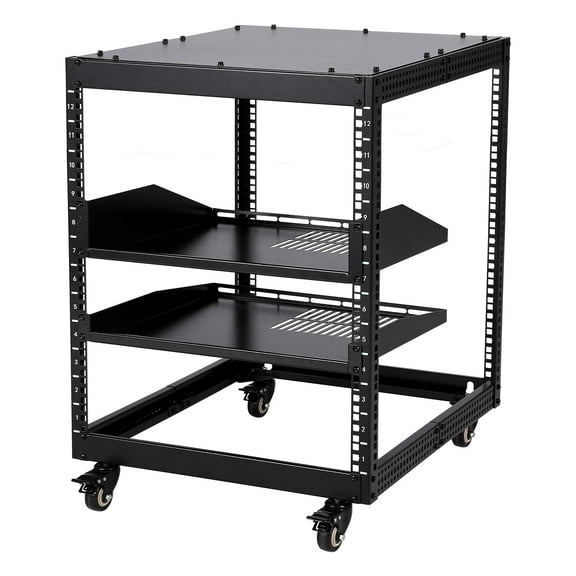 Towallmark 20U Open Frame Server Rack, 23''-40'' Adjustable Depth, Wall Mount & Free Standing Network Rack with 4 Lockable Casters & 2pcs 1U Server Rack Shelf, Holds All Your IT/AV Equipment Rack