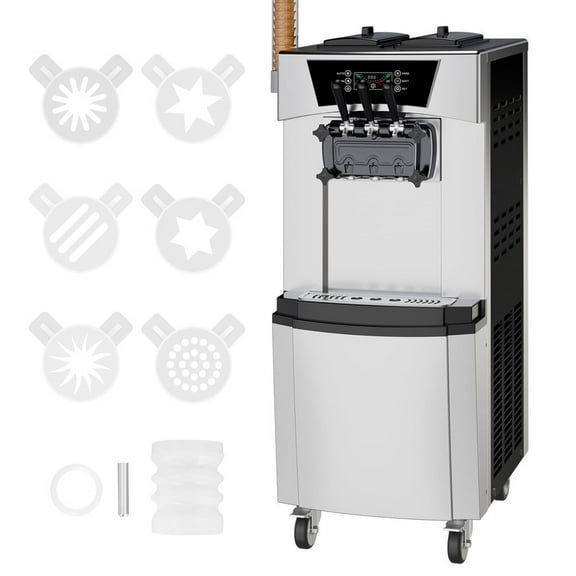 Towallmark 2200W Commercial Ice Cream Maker, 5.8-8 Gal Per Hour Soft Serve Machine, 3 Flavor Mixing With Auto Clean LCD Panel, For Restaurants Snack Bars