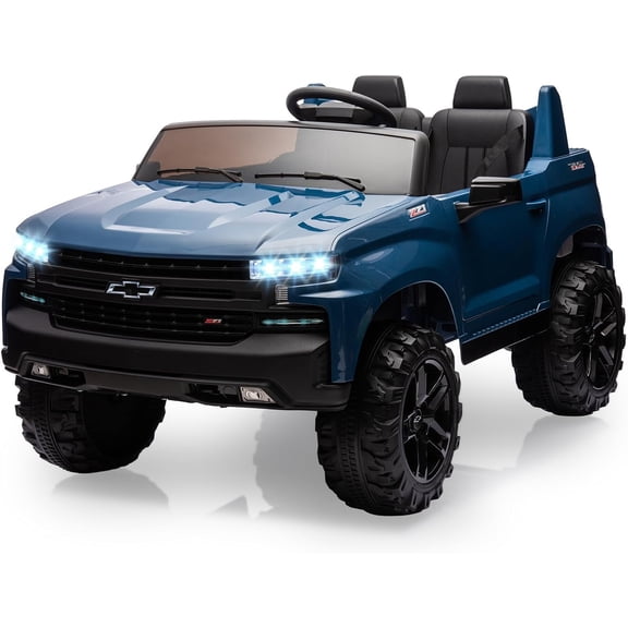 Towallmark 24V 2-Seater Truck Licensed Chevrolet Silverado Ride On Car Toy w/Parent Remote Control,4xSpring Suspension, 3 Speeds, Wireless Music, MP3 Player, Electric Vehicle Car for Kids, Blue