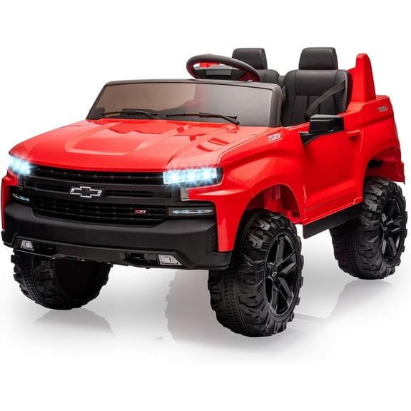 Towallmark 24V 2-Seater Truck Licensed Chevrolet Silverado Ride On Car Toy w/Parent Remote Control,4xSpring Suspension, 3 Speeds, Wireless Music, MP3 Player, Electric Vehicle Car for Kids, Red