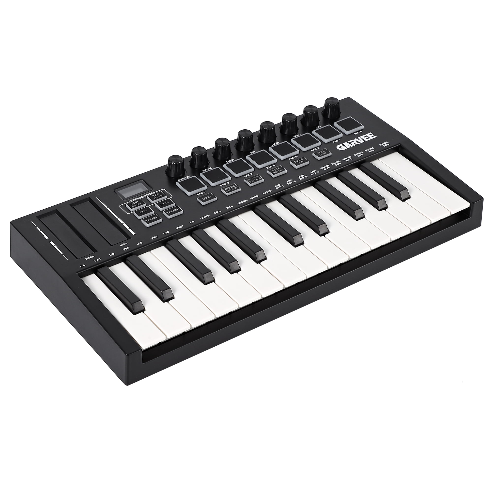 Towallmark 25-Key Portable MIDI Controller - Wireless/USB, 8 Pads, 8 Knobs, OLED, DAW Integration - Speed & Semitone Adjustment - Compact USB Keyboard for Studio & Travel - Black