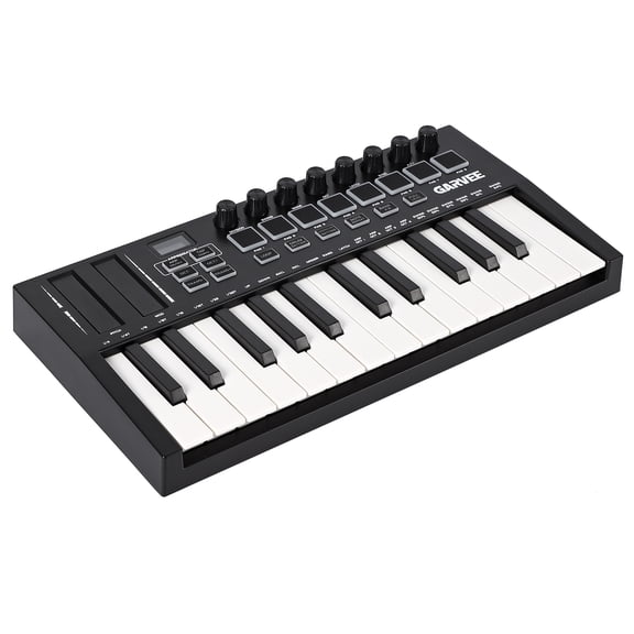 Towallmark 25-Key Portable MIDI Controller - Wireless/USB, 8 Pads, 8 Knobs, OLED, DAW Integration - Speed & Semitone Adjustment - Compact USB Keyboard for Studio & Travel - Black