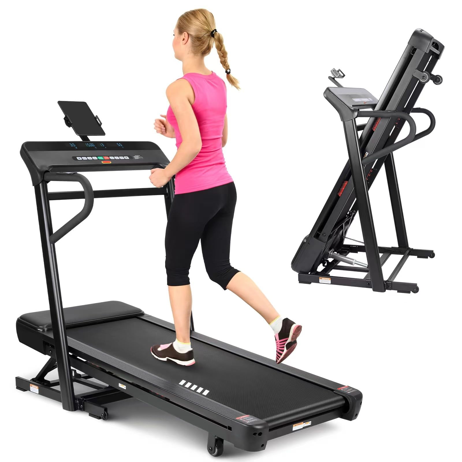 Towallmark 3.5HP Foldable Treadmill with 12% Auto Incline, Foldable Compact Walking Treadmill, Uphill & Downhill Running Mode, 350 LBS Capacity, Slope Range -3 to +15, Speed 1-20 km/H, APP Control