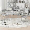 thumbnail image 1 of Towallmark 3 Piece Kids Table and Chairs Set, Folding Childrens Activity Table with Soft Cushion, Square Metal Frame Table Set for Daycare Classroom, Upholstered Card Table, Gray, 1 of 7