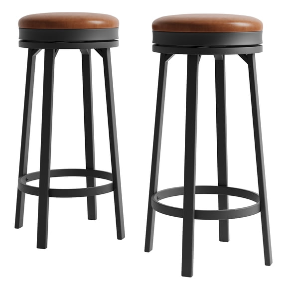 Towallmark 30.7" Bar Stools Set of 2, Modern Counter Height Barstools with PU Leather Upholstered and Metal Frame, Brown
