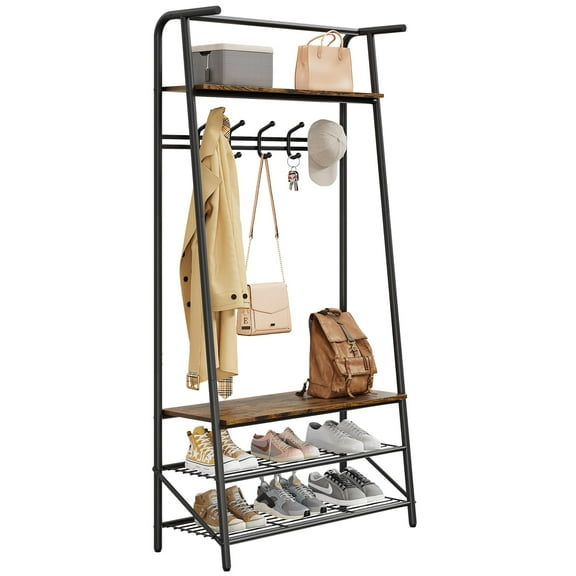 Towallmark 31.5"Wide Hall Tree with Bench and Shoe Storage,5 Hooks Coat Rack Hallway Organizer with Metal Frame for Entryway,Living Room,Bedroom