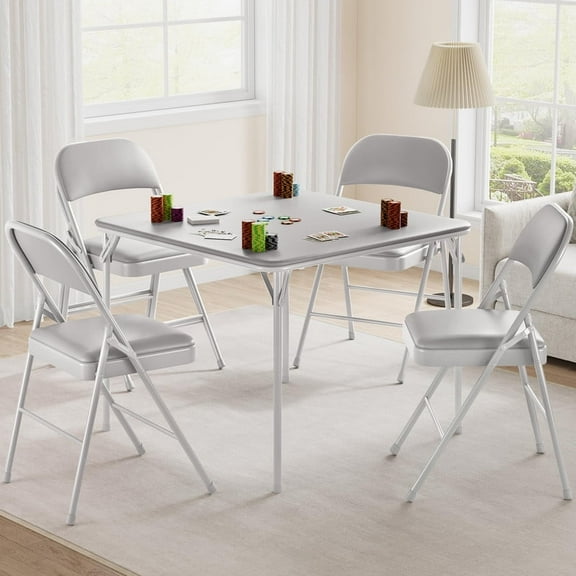 Towallmark 33.6 Inch Folding Table, Square Portable Card Table With PU Soft Cushion, Gray Metal Foldable Table For Living Room Office Bedroom, No Chair Included