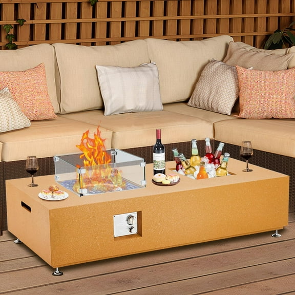 Towallmark 36" Propane Fire Pit Table,50000BTU Fire Table with Wind Guard, 11LBs Glass Beads & Rain Cover, Sturdy Steel Anti-Rust Finish Outdoor Firepit for Patio Yard Garden(Bronze)