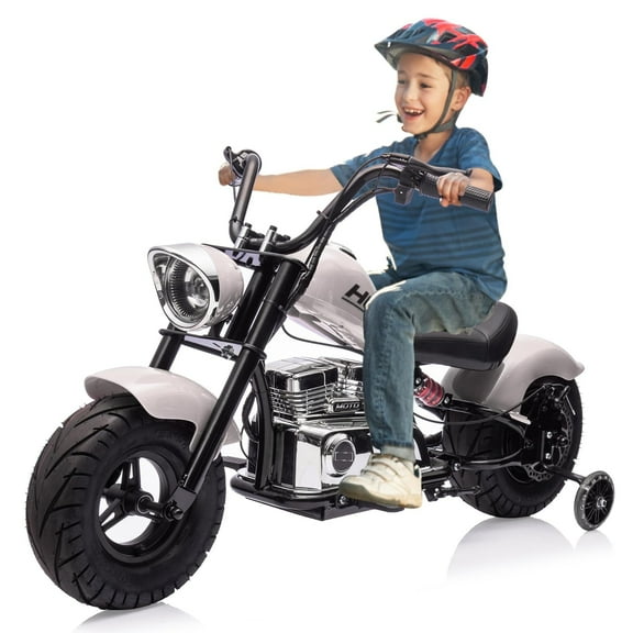 Towallmark 36V Kids Electric Dirt Bike, 350W Off-Road Motorcycle, Max 16.5 Mph, Ride On Electric Motorcycle with Removable Training Wheels, Spring Suspension, Leather Seat, Led Light,Music
