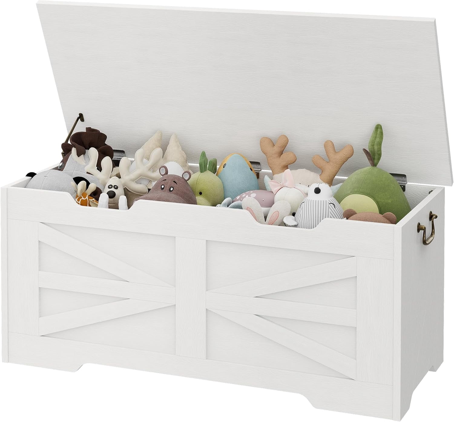 Towallmark 39.4" Toy Chest, Large Storage Chest with Safety Hinge,Wooden Toy Box with Lid, Supports 350 lbs, Storage Bench Trunk for Entryway, Living Room, Bedroom, White