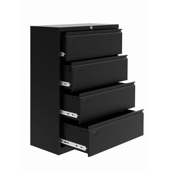 Towallmark 4 Drawer Lateral File Cabinet, Heavy Duty Steel Filing Cabinet With Lock, Fits Letter Legal A4 Files, Wide Metal Office Storage Organizer, Easy Assembly, Black