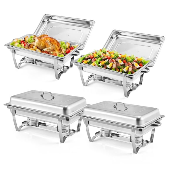 Towallmark 4 Pack 8QT Stainless Steel Chafing Dishes Set, Rectangular Buffet Warmers With Lids, Commercial Food Warmers For Weddings Banquets Catering Events, Silver Finish