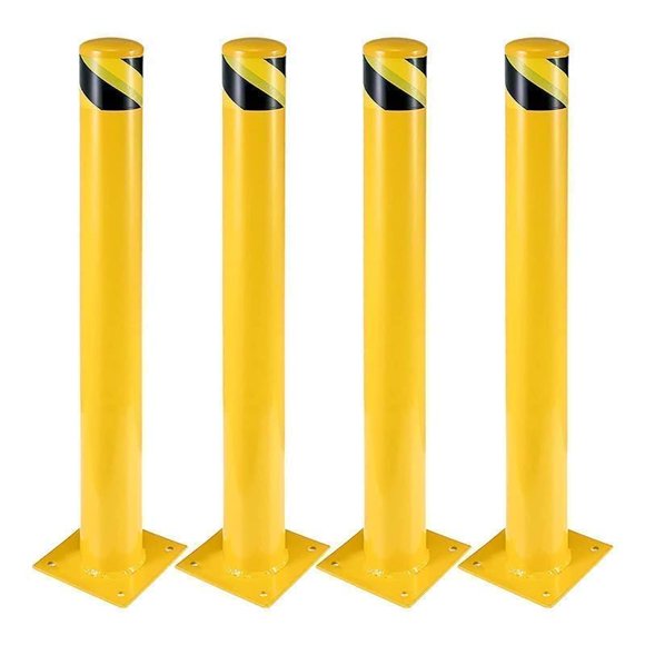 Towallmark 4 Pcs 42In High, Safety Bollard Heavy Duty, 4.5In Diameter Yellow Steel Posts, with 16 Anchor Bolts, Traffic Control Bollards for Driveway Parking Lot Barriers