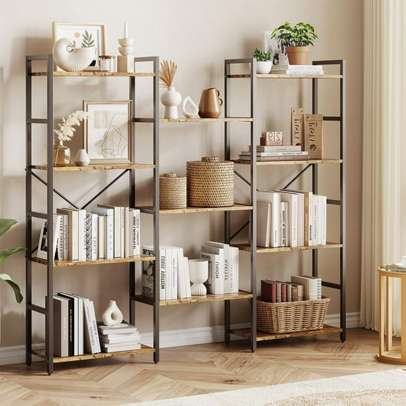Towallmark 4 Tier Bookshelf, Triple Wide Bookcase with 11 Open Display Shelves, Storage Shelf for Home Office, Book Rack Organizer
