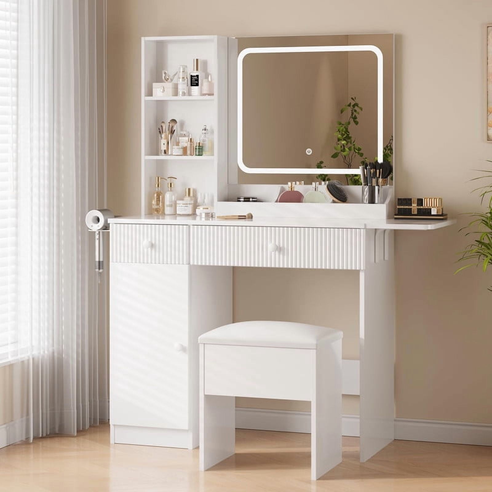 Transitional 40 Inch Vanity Towallmark 40 Inch Vanity Desk With Mirror And Lights, Makeup Vanity ...