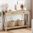 thumbnail image 1 of Towallmark 43" Rattan Console Table, Boho Entryway Table With Storage Drawers, Living Room Hallway Foyer Accent Table, Burlywood, 1 of 7