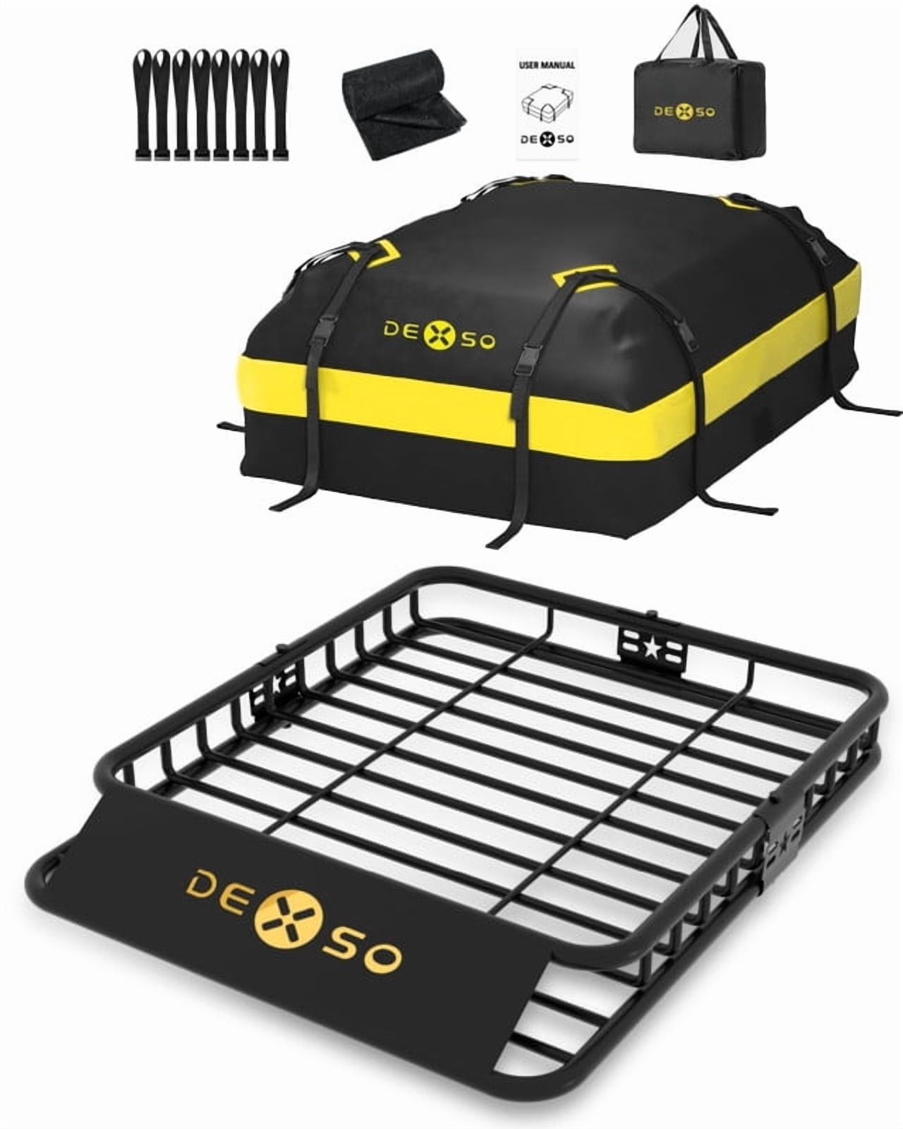 Towallmark 46 x 36 Inch Roof Rack Basket, Cargo Carrier, SUV Roof Rack, 200LBS Capacity with Waterproof Luggage Bag for Trucks SUVs Vehicles Camping